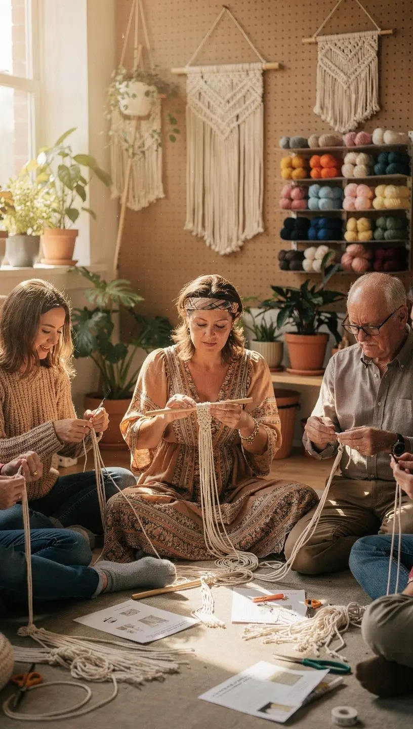Collage of various crafts in a shared workspace